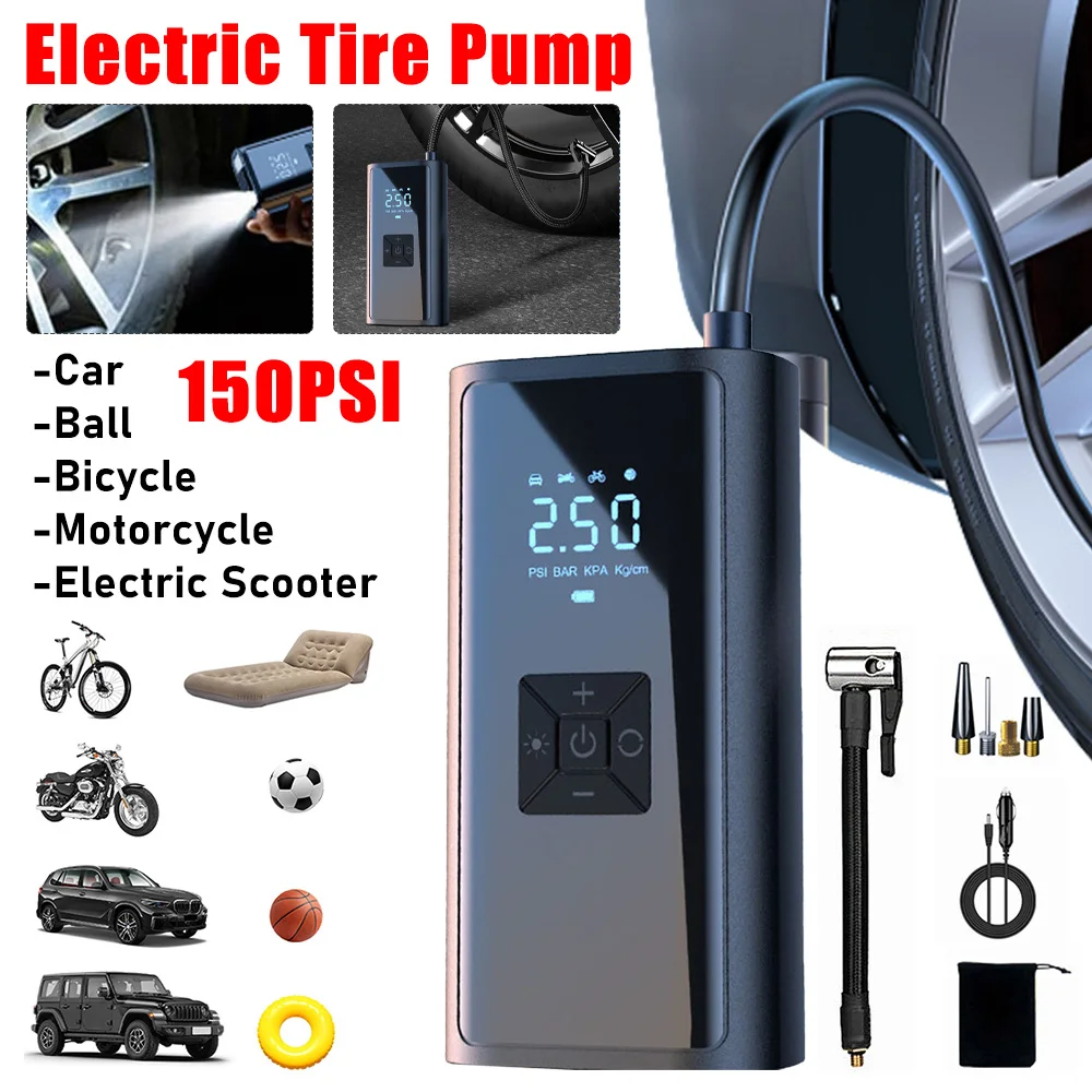 Tire Pump 150PSI Portable Car Inflator Pump with LED Light Car Tire Inflator LCD Display Car Air Pump Automobile Bicycle Ball
Tire Pump 150PSI Portable Car Inflator Pump with LED Light Car Tire Inflator LCD Display Car Air Pump Automobile Bicycle Ball