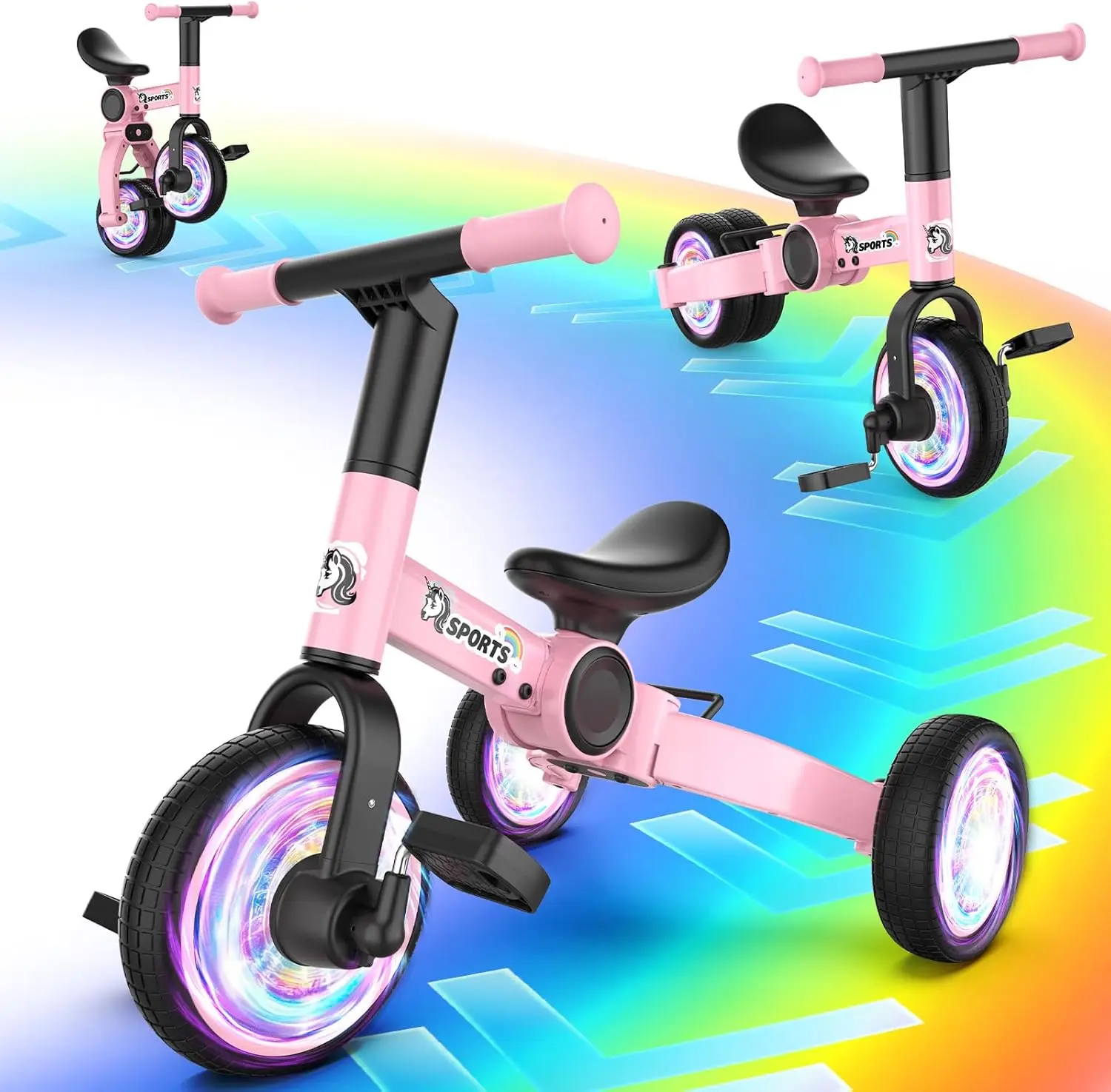 Toddler Balance Bike for 1-4 Year Olds, Colorful Lighting Tricycle with Removable Pedals, Kids Bicycle Toy for Boys Girls
Toddler Balance Bike for 1-4 Year Olds, Colorful Lighting Tricycle with Removable Pedals, Kids Bicycle Toy for Boys Girls