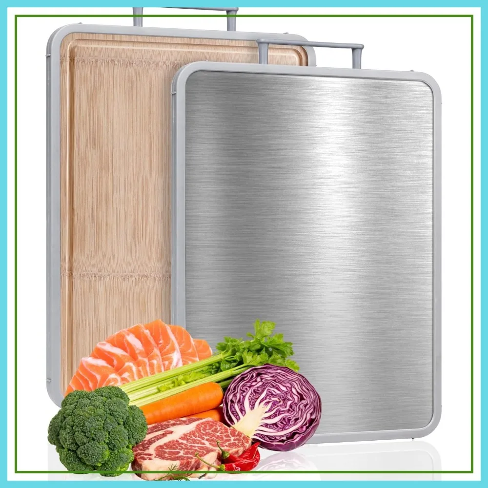 Stainless Steel Cutting Boards for Kitchen, 16"x12" Bamboo Double Sided Food Grade, Pure Titanium/Bamboo Chopping Board
Stainless Steel Cutting Boards for Kitchen, 16"x12" Bamboo Double Sided Food Grade, Pure Titanium/Bamboo Chopping Board