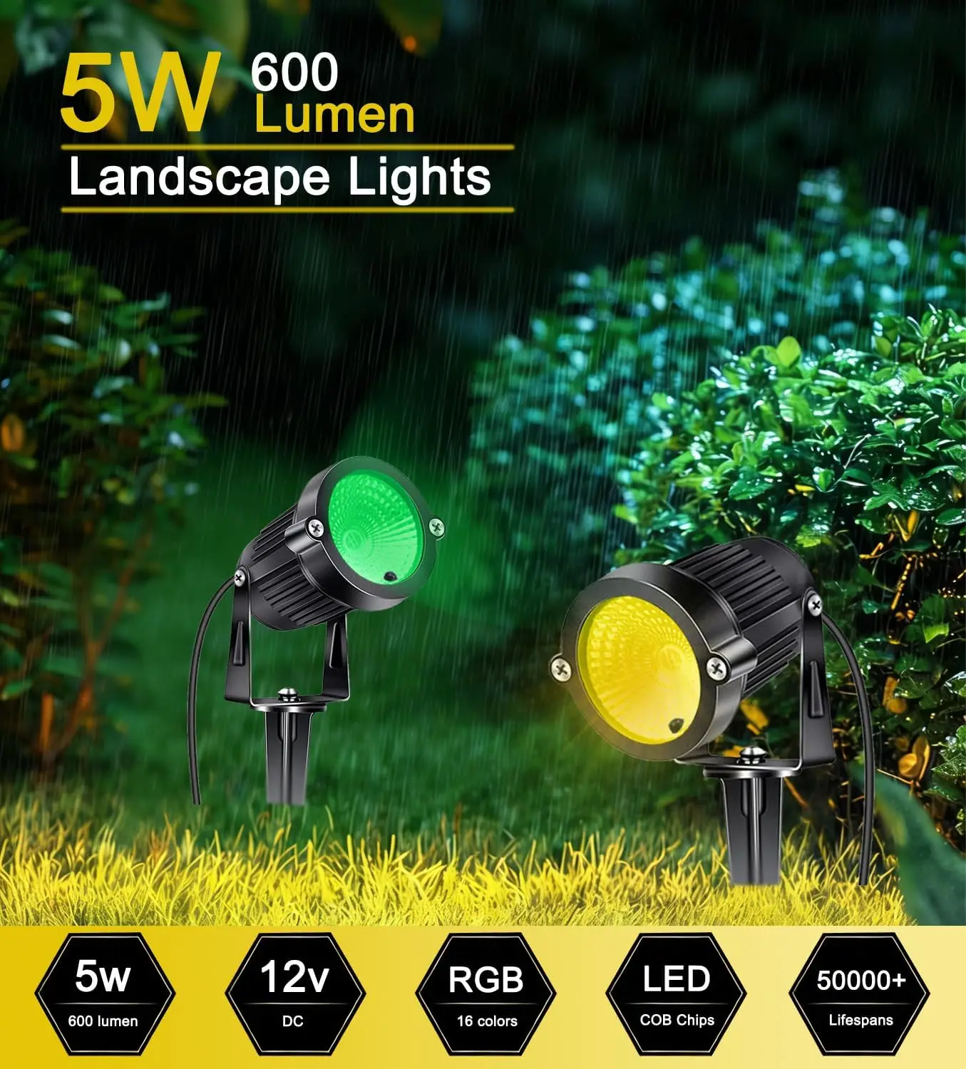 RGB Low Voltage Landscape Lights Color Changing 5W LED Landscape Lighting Waterproof Remote Control for Garden, with Connector
RGB Low Voltage Landscape Lights Color Changing 5W LED Landscape Lighting Waterproof Remote Control for Garden, with Connector