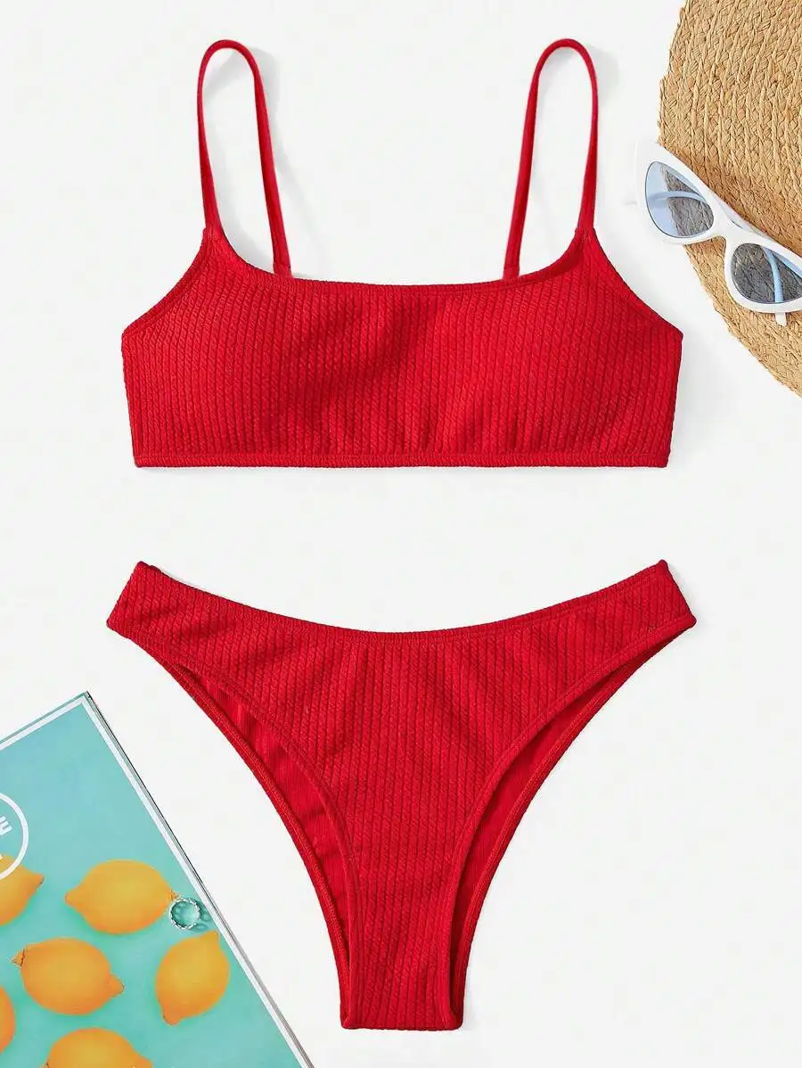 Red Ribbed Wireless Bikini Set Top And Hipster Bottom Summer Beach Swimwear
Red Ribbed Wireless Bikini Set Top And Hipster Bottom Summer Beach Swimwear