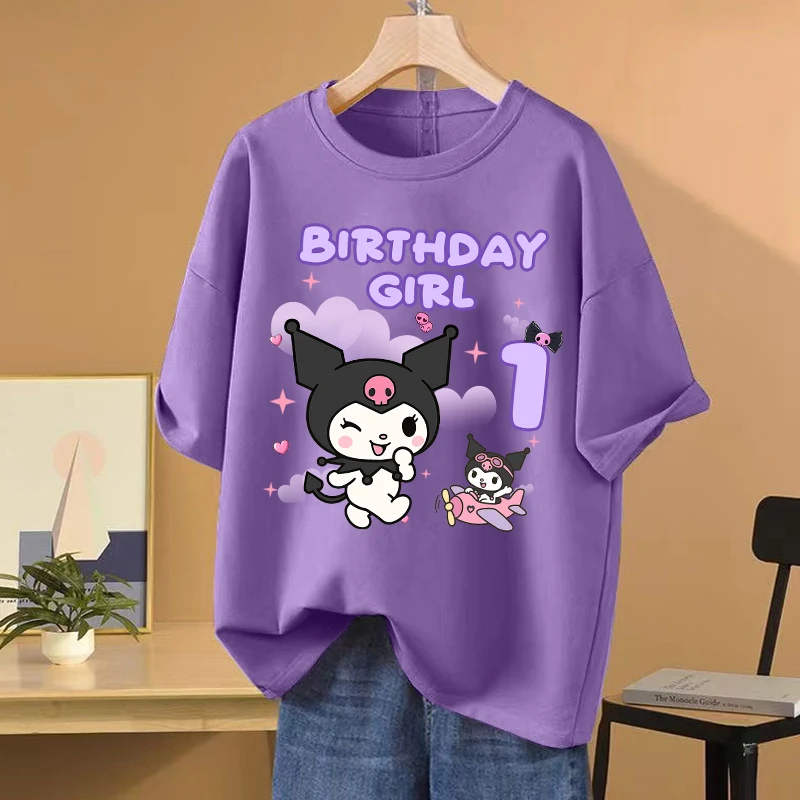 Sanrio Child Short Sleeve T-shirt Kuromi Birthday Number Print Polyester Tees Girls Summer Casual Crew Neck Top Kawaii Kids Wear
Sanrio Child Short Sleeve T-shirt Kuromi Birthday Number Print Polyester Tees Girls Summer Casual Crew Neck Top Kawaii Kids Wear