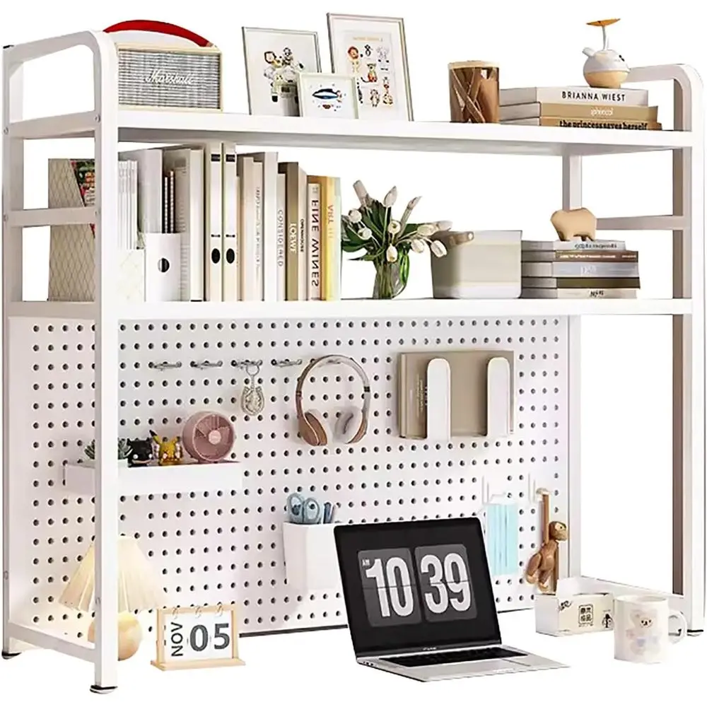 White 2-Tier Metal Desk Hutch for Dorm, Compact Desktop Bookcase Organizer Storage Rack, 29.5
White 2-Tier Metal Desk Hutch for Dorm, Compact Desktop Bookcase Organizer Storage Rack, 29.5