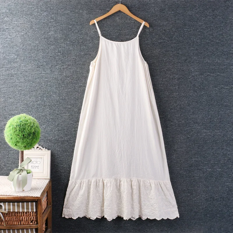 Women's Japanese Style Mori Girl Embroidery Solid Color Cotton Linen Loose Slip Dress, Spaghetti Strap, Sleeveless Casual Dress
Women's Japanese Style Mori Girl Embroidery Solid Color Cotton Linen Loose Slip Dress, Spaghetti Strap, Sleeveless Casual Dress