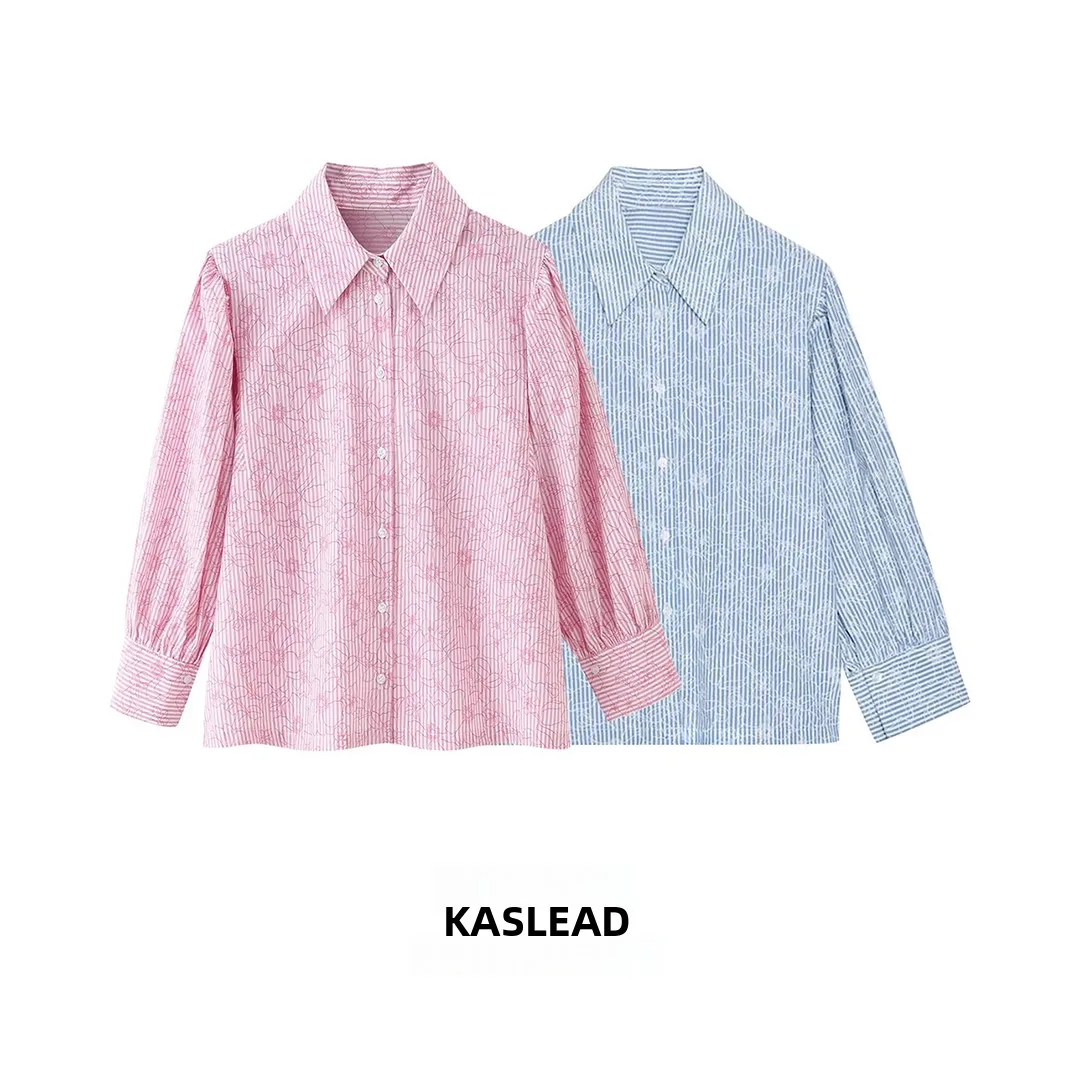 Fashionable Floral Print Striped Shirt Women's Loose Fit Long Sleeve Polyester Fiber Shirt KASLEAD New Style 3564076 046
Fashionable Floral Print Striped Shirt Women's Loose Fit Long Sleeve Polyester Fiber Shirt KASLEAD New Style 3564076 046