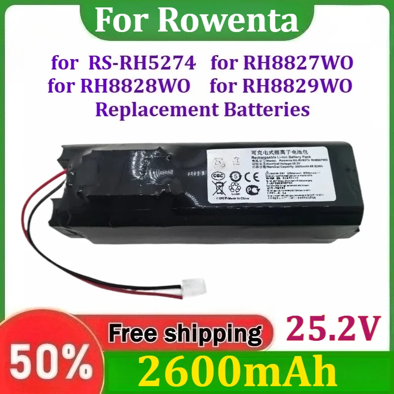 25.2V 2600mAh 66.52Wh Robot Vacuum Cleaner Li-Ion Battery for Rowenta RS-RH5274 RH8827WO RH8828WO RH8829WO Replacement Batteries
25.2V 2600mAh 66.52Wh Robot Vacuum Cleaner Li-Ion Battery for Rowenta RS-RH5274 RH8827WO RH8828WO RH8829WO Replacement Batteries