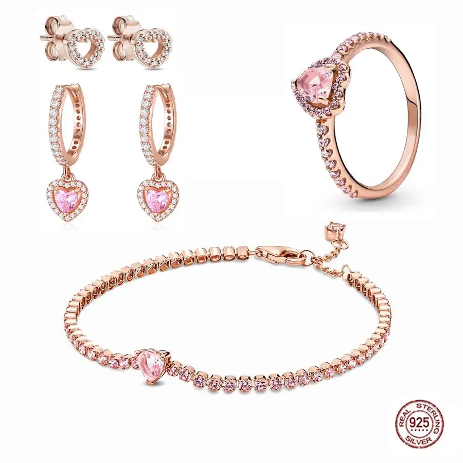 Hot Sell 925 sterling silver fashionable sparkling Heart shaped bracelet ring earrings women's New Year Christmas charm jewelry
Hot Sell 925 sterling silver fashionable sparkling Heart shaped bracelet ring earrings women's New Year Christmas charm jewelry