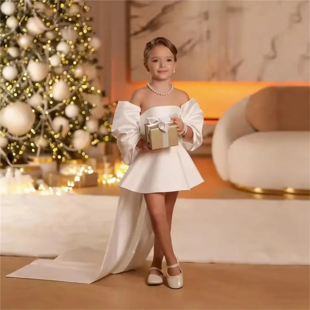 Elegant Satin Off Shoulder Flower Girl Dresses For Wedding with Bow Kids Party Birthday Dress First Communion Gown Customized
Elegant Satin Off Shoulder Flower Girl Dresses For Wedding with Bow Kids Party Birthday Dress First Communion Gown Customized
