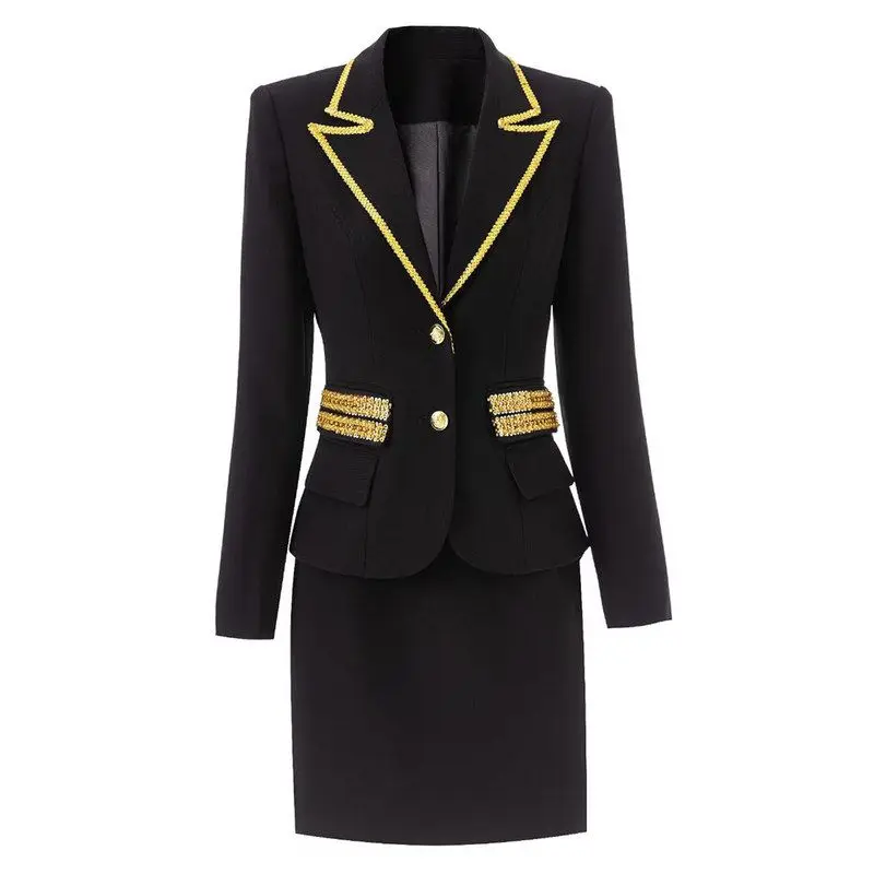 2026 New Black Gold Embellished Heavy Duty Commute Suit Skirt Set Women's Fashion Business Casual Three Piece Suit Ensemble
2026 New Black Gold Embellished Heavy Duty Commute Suit Skirt Set Women's Fashion Business Casual Three Piece Suit Ensemble