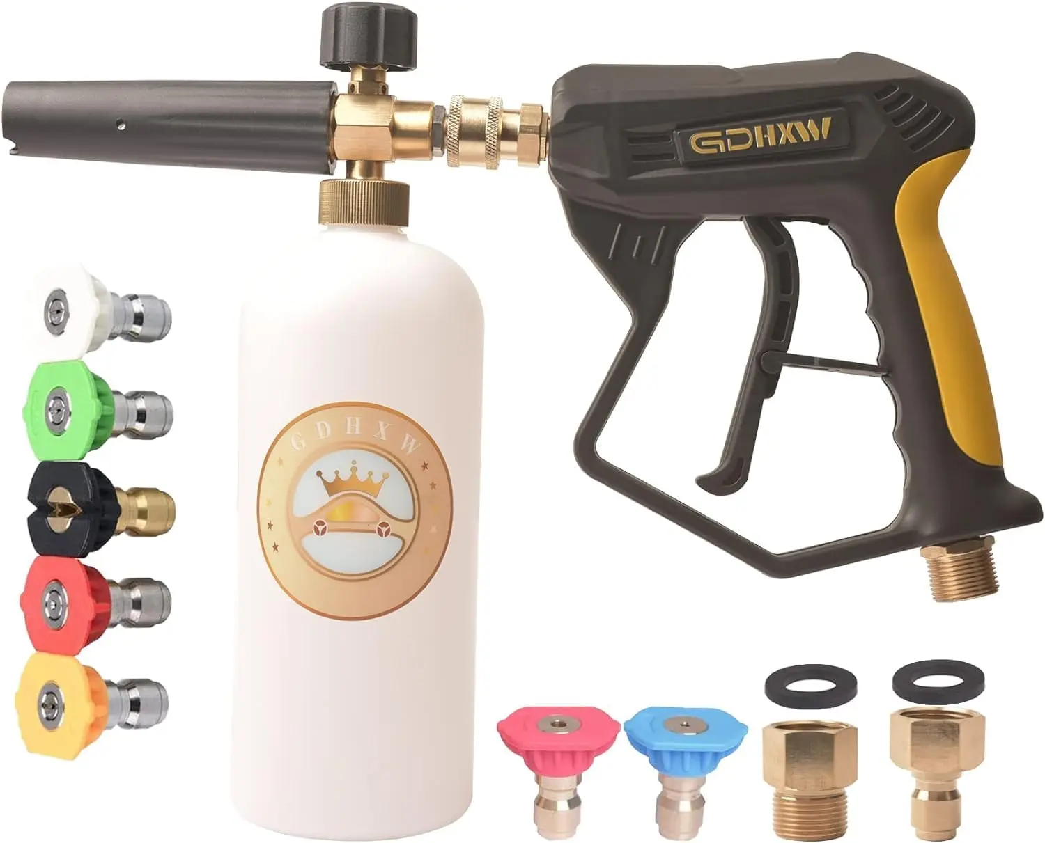 High Pressure Washer Gun with Foam Cannon, 2 Adapters & 7 Nozzles for Car Washing
High Pressure Washer Gun with Foam Cannon, 2 Adapters & 7 Nozzles for Car Washing