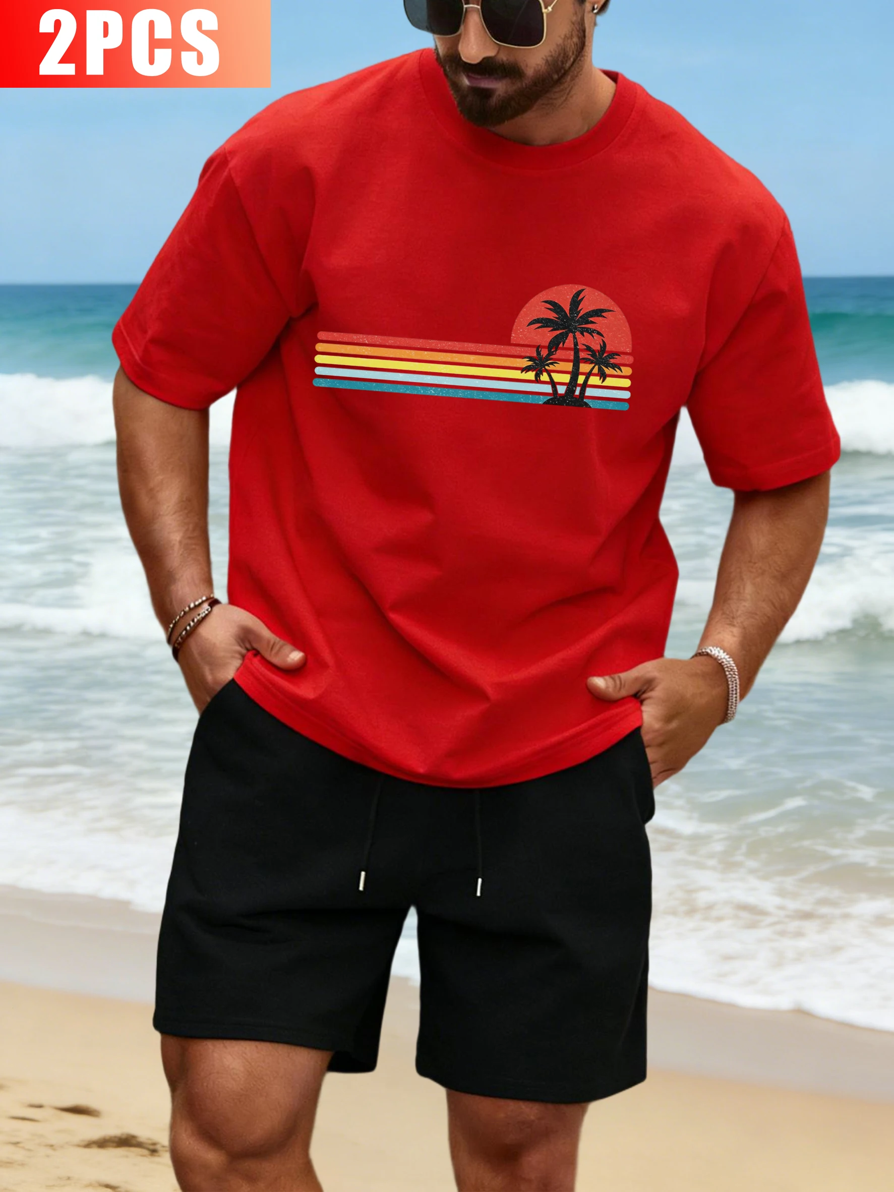 Coconut Trees And Sunset Print Sportset Men Summer Cotton T-Shirt Trendy Drawstring Wide-Leg Shorts Loose Man Simple T-Shirts
Coconut Trees And Sunset Print Sportset Men Summer Cotton T-Shirt Trendy Drawstring Wide-Leg Shorts Loose Man Simple T-Shirts
