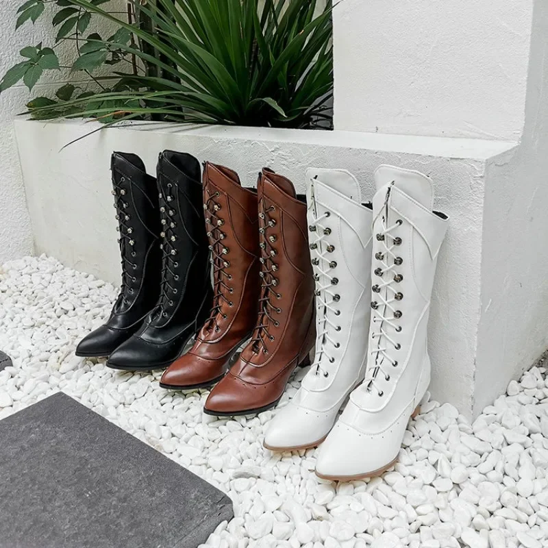 2023 Brand New Big Size 45 Short Heels Pointed Toe Shoe laces Vintage mid-calf Winter Shoes Women Boots Female
2023 Brand New Big Size 45 Short Heels Pointed Toe Shoe laces Vintage mid-calf Winter Shoes Women Boots Female