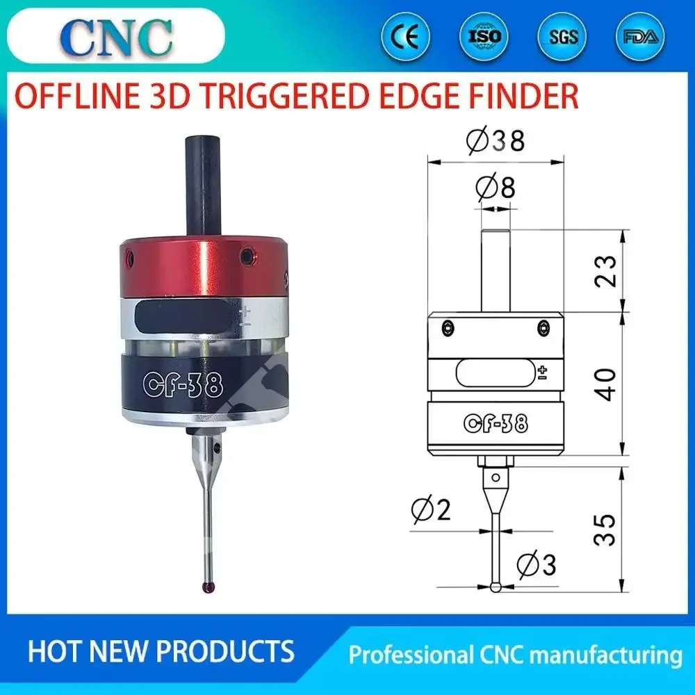 Cyclmotion 3D Trigger Edge Finder High Precision Touch Probe CNC Milling Machine Three-coordinate Centring Rod Tool Setter CF-38
Cyclmotion 3D Trigger Edge Finder High Precision Touch Probe CNC Milling Machine Three-coordinate Centring Rod Tool Setter CF-38