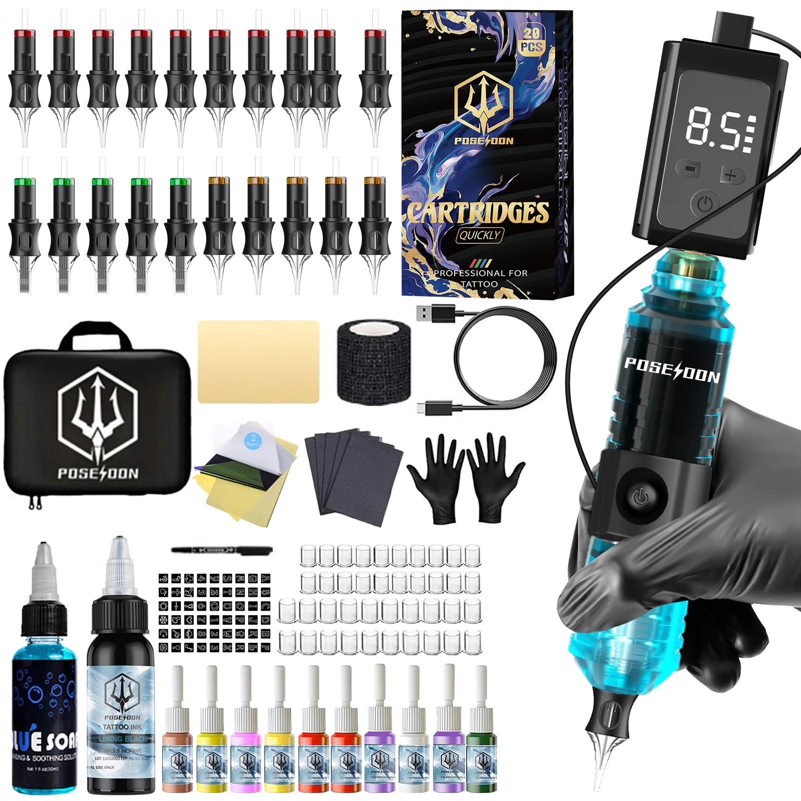 Tattoo Kit POSEIDON V5 Finger Controlled Tattoo Pen Kit For Permanent Makeup Tattoo Machine Kit Blue Transparent Tattoo Gun Kit
Tattoo Kit POSEIDON V5 Finger Controlled Tattoo Pen Kit For Permanent Makeup Tattoo Machine Kit Blue Transparent Tattoo Gun Kit