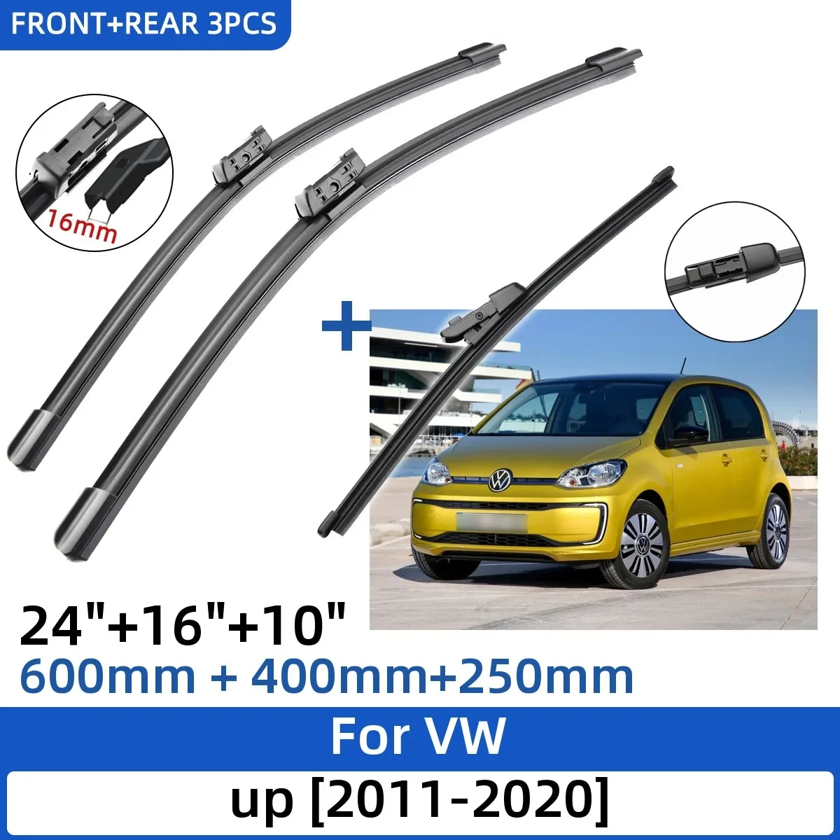 3PCS For VW Up 2011-2020 24"+16"+10" Front Rear Wiper Blades Windshield Windscreen Window Cutter Accessories 2017 2018 2019 2020
3PCS For VW Up 2011-2020 24"+16"+10" Front Rear Wiper Blades Windshield Windscreen Window Cutter Accessories 2017 2018 2019 2020