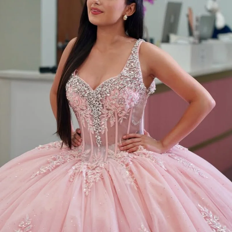 Customized Shiny Pink Off Shoulder Quinceanera Dress Tull sequin applique crystal 3D flower vestidos de 15 Quinceanera
Customized Shiny Pink Off Shoulder Quinceanera Dress Tull sequin applique crystal 3D flower vestidos de 15 Quinceanera