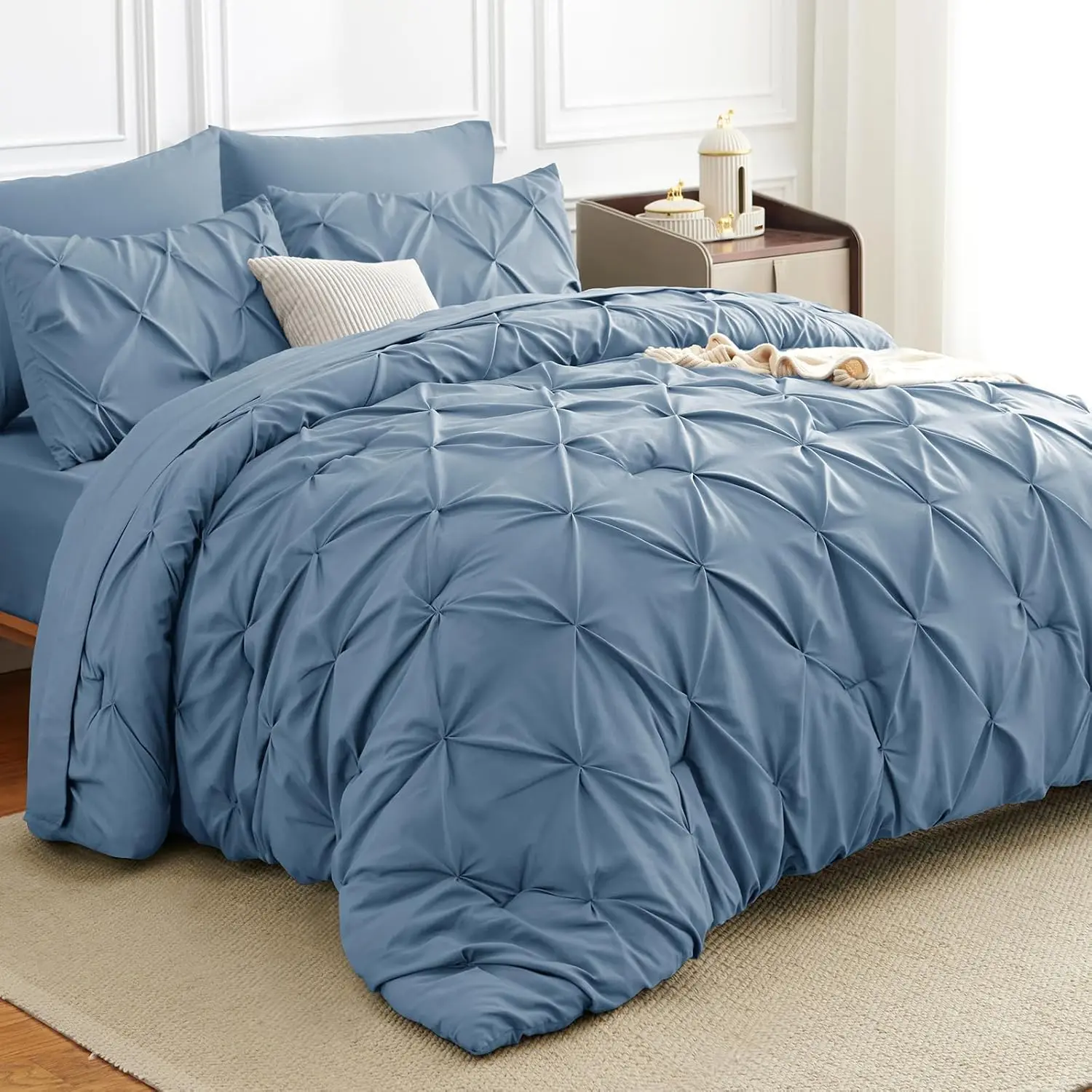 Pintuck Bed in a Bag, 7 Piece Queen Comforter Set Grayish Blue, Pinch Pleat Bedding with Sheet & Pillowcases
Pintuck Bed in a Bag, 7 Piece Queen Comforter Set Grayish Blue, Pinch Pleat Bedding with Sheet & Pillowcases