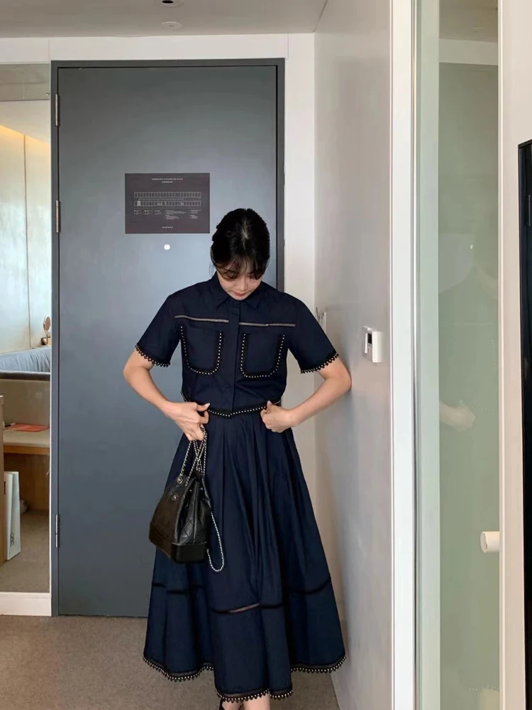 Sli f-length Skirt Set for Women with Collar ort irt And Lace Patchwork Design Korean Sle Bubble Sve Blouse
Sli f-length Skirt Set for Women with Collar ort irt And Lace Patchwork Design Korean Sle Bubble Sve Blouse
