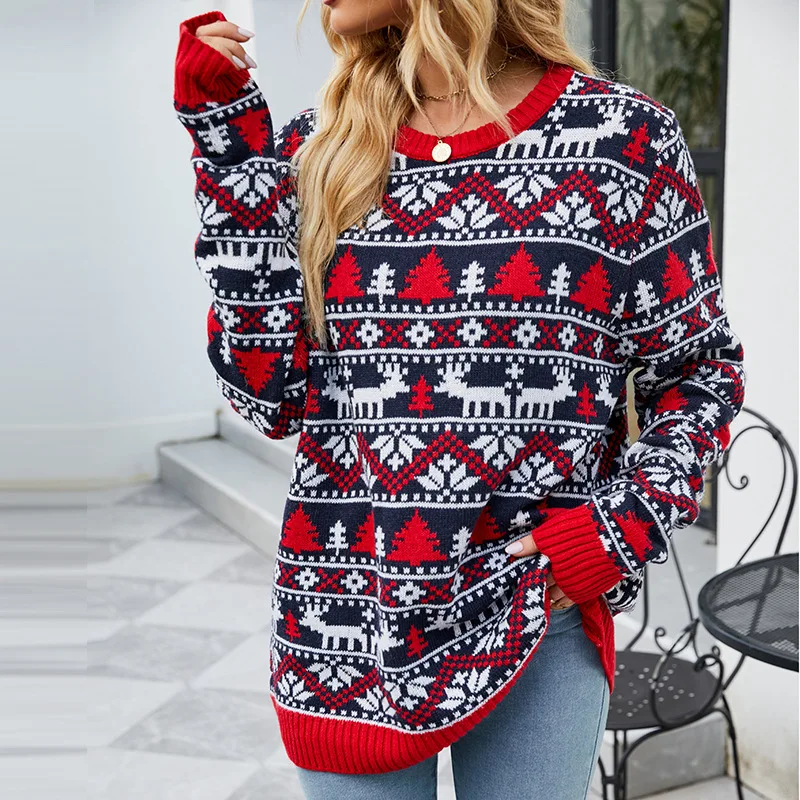 Women's Loose Round Neck Long Sleeve Knitwear European-American Christmas Deer Sweater 2023 Autumn and Winter New Top
Women's Loose Round Neck Long Sleeve Knitwear European-American Christmas Deer Sweater 2023 Autumn and Winter New Top