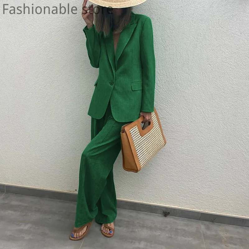 Women Casual Solid Color Long Sleeve Button Front Coat and High Waist Wide Leg Pants 2pcs Set
Women Casual Solid Color Long Sleeve Button Front Coat and High Waist Wide Leg Pants 2pcs Set