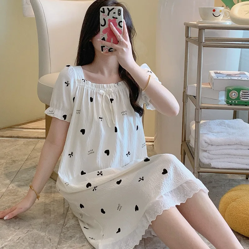 Princess Style Short-Sleeved Nightgown Women's Summer Lace Loungewear Round Neck Cloud Cotton Cute Loose Medium-Length Dresses
Princess Style Short-Sleeved Nightgown Women's Summer Lace Loungewear Round Neck Cloud Cotton Cute Loose Medium-Length Dresses
