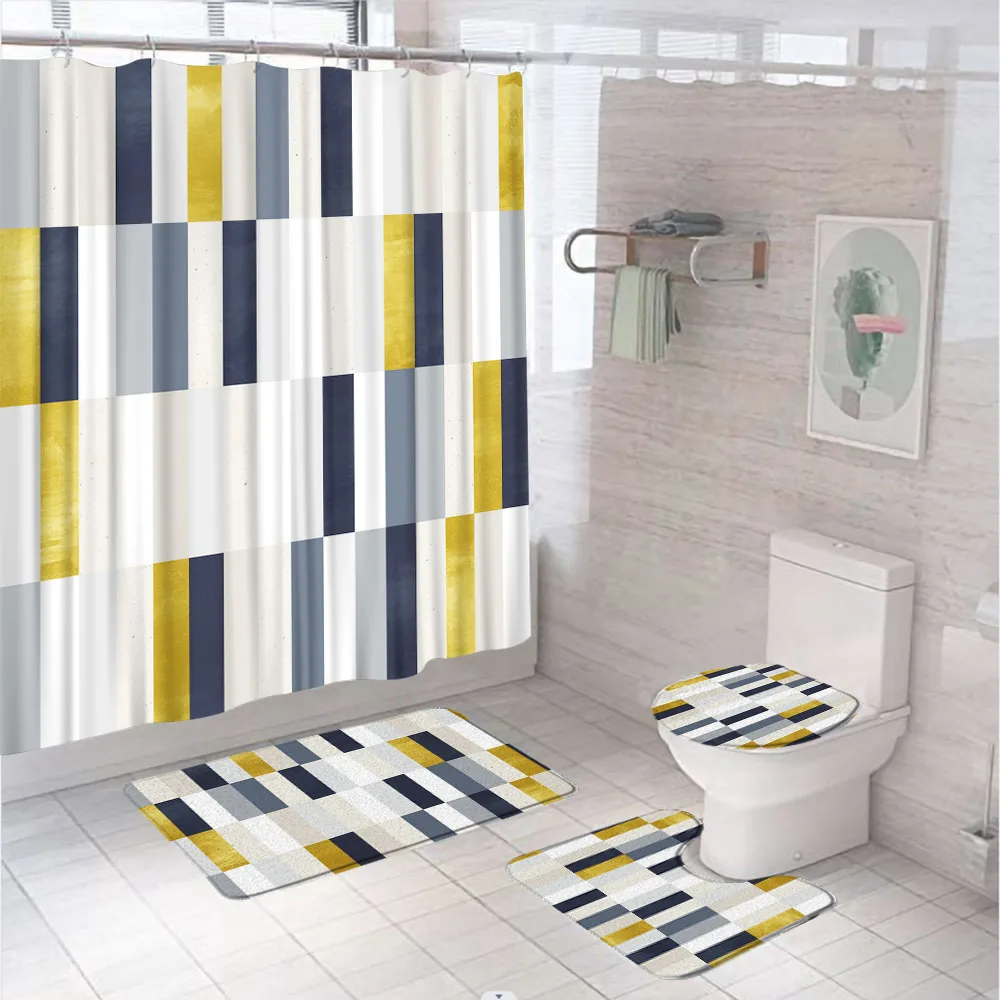 Abstract Geometric Shower Curtain Set 4Pcs Waterproof Modern Plaid Art Bathroom Curtains Non-Slip Rug Bath Mat Toilet Lid Cover
Abstract Geometric Shower Curtain Set 4Pcs Waterproof Modern Plaid Art Bathroom Curtains Non-Slip Rug Bath Mat Toilet Lid Cover