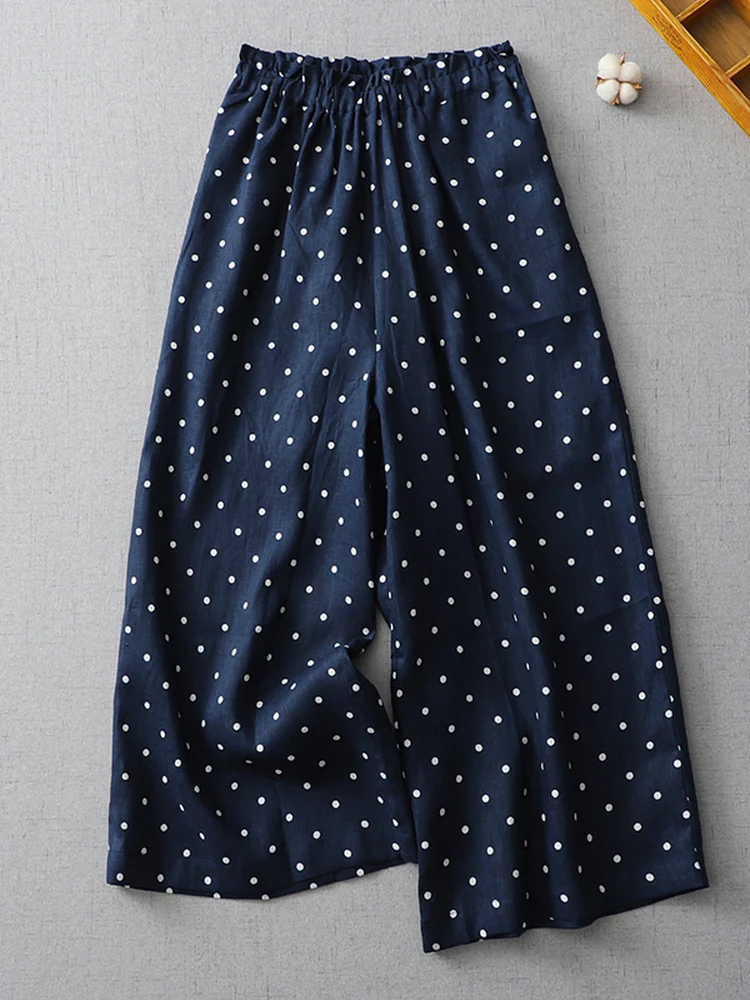 Loose Casual Cotton Linen Polka Dot Wide Leg Pants Women Spring Summer Large Size Elastic Waist Linen Straight Long Pants
Loose Casual Cotton Linen Polka Dot Wide Leg Pants Women Spring Summer Large Size Elastic Waist Linen Straight Long Pants
