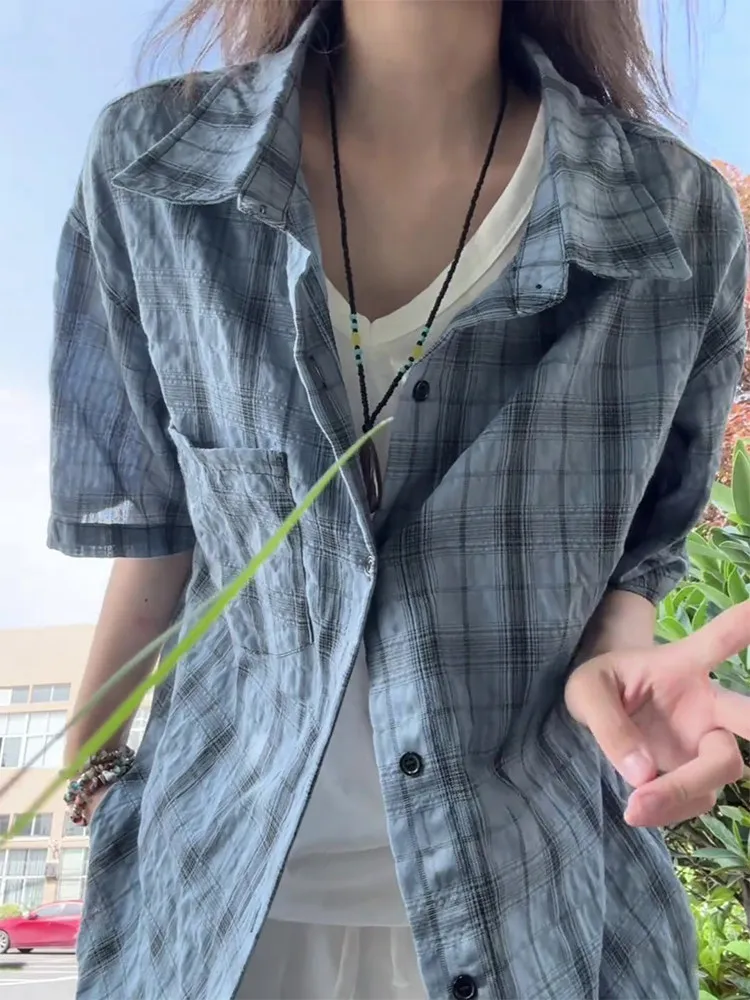 Blue Plaid Short Sleeve Ice Silk Quick Dry Summer Sun Protection Loose Fit Men's Shirt Casual Style Couple's Outerwear
Blue Plaid Short Sleeve Ice Silk Quick Dry Summer Sun Protection Loose Fit Men's Shirt Casual Style Couple's Outerwear
