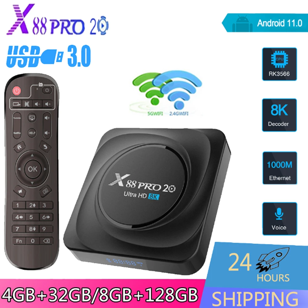 Приставка Смарт-ТВ X88 Pro 20 на Android, RK3566, Android 11, 2,4 ГГц, внешняя идентификация 1000, Ethernet, М, Ultra HD, 8K, USB3.0, медиаплеер, ТВ-приставка
Приставка Смарт-ТВ X88 Pro 20 на Android, RK3566, Android 11, 2,4 ГГц, внешняя идентификация 1000, Ethernet, М, Ultra HD, 8K, USB3.0, медиаплеер, ТВ-приставка