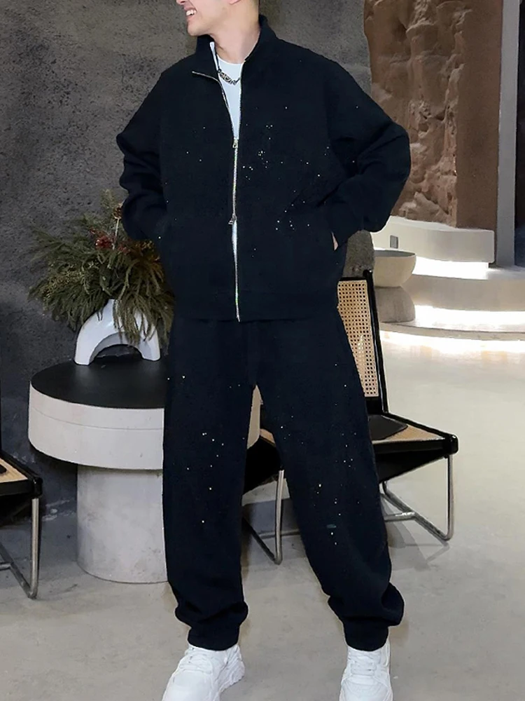 Fashionable Diamond Embellished Men's Spring Set with Stand Collar Jacket Loose Casual Pants Two-Piece Ensemble for Youth
Fashionable Diamond Embellished Men's Spring Set with Stand Collar Jacket Loose Casual Pants Two-Piece Ensemble for Youth