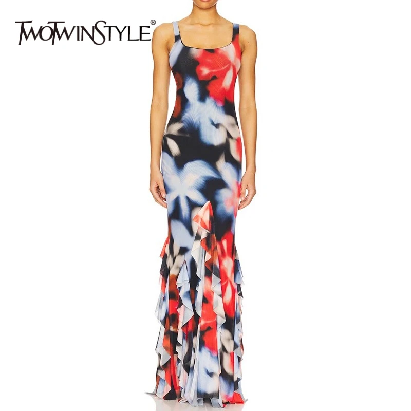 TWOTWINSTYLE Hit Color Printing Spliced Ruffles Folds Fashion Dresses for Women Square Neck Sleeveless Long Dress Female Clothes
TWOTWINSTYLE Hit Color Printing Spliced Ruffles Folds Fashion Dresses for Women Square Neck Sleeveless Long Dress Female Clothes