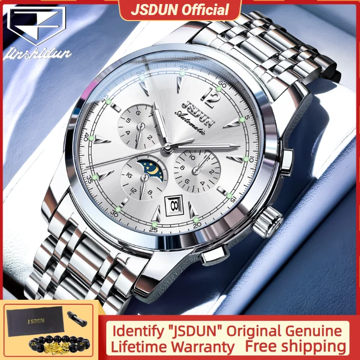JSDUN 8750, мужские часы с фазой Луны, автоматические механические часы из нержавеющей стали, роскошные деловые мужские часы
JSDUN 8750, мужские часы с фазой Луны, автоматические механические часы из нержавеющей стали, роскошные деловые мужские часы