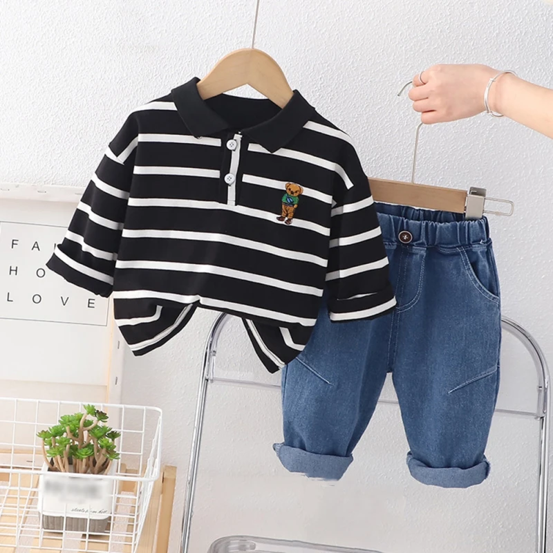 2Pcs/Set Baby Boys Clothing Suits Kids Striped Print Long Sleeve Lapel Tops And Elastic Waist Denim Pants Outfits For Fall 1-6Y
2Pcs/Set Baby Boys Clothing Suits Kids Striped Print Long Sleeve Lapel Tops And Elastic Waist Denim Pants Outfits For Fall 1-6Y