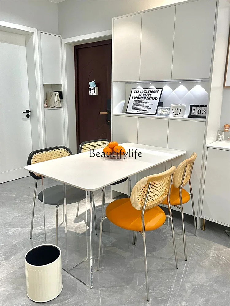Cream wind suspended acrylic pure white rock slab dining table simple modern Italian minimalist rectangle
Cream wind suspended acrylic pure white rock slab dining table simple modern Italian minimalist rectangle