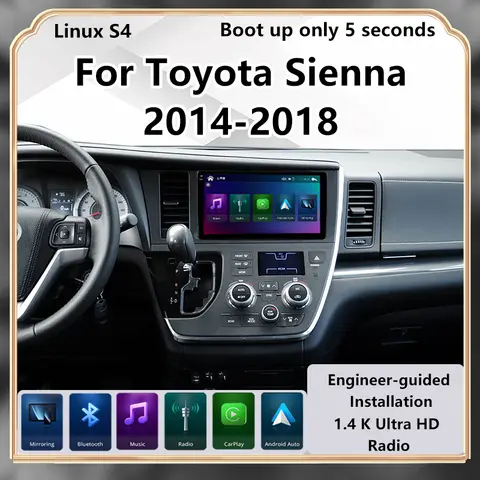 Radio z bezprzewodowym CarPlay do Toyota Sienna 2014-2018, odtwarzacz multimedialny, modyfikacja ekranu dotykowego, Android Auto, Car Play