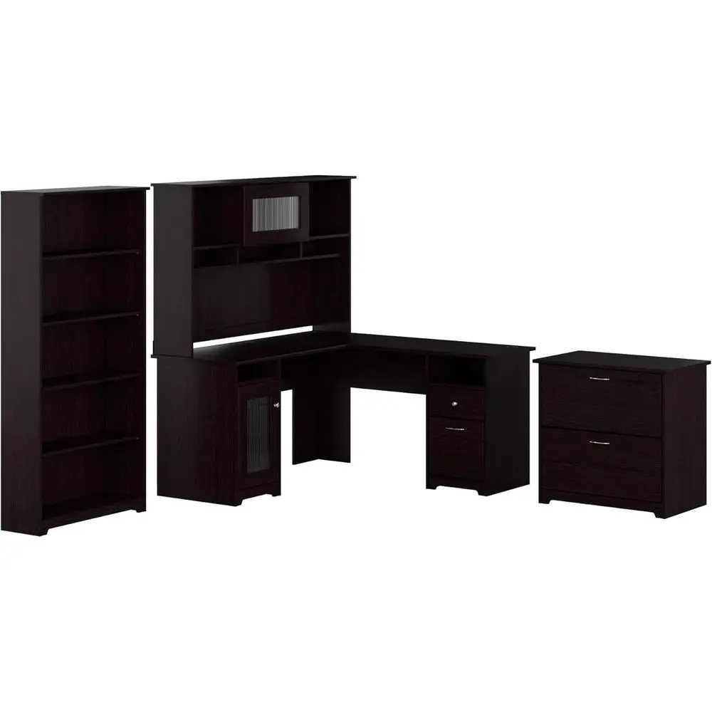 L Shaped Desk with Hutch, 5 Shel Bookcase and Lateral ile Cabinet | Cabot Collection Computer Table with Storage a
L Shaped Desk with Hutch, 5 Shel Bookcase and Lateral ile Cabinet | Cabot Collection Computer Table with Storage a
