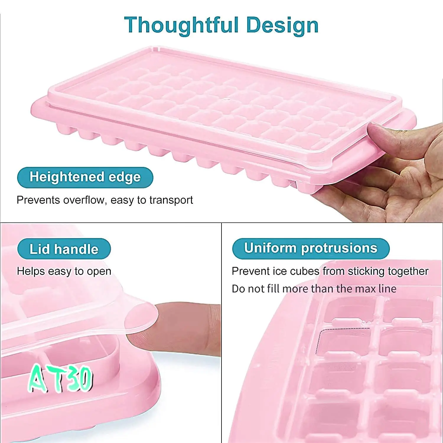 Ice Cube Tray With Lid And Storage Bin, Easy-Release 55 Ice Tray With Spill-Resistant Cover, Container, Scoop-AT30
Ice Cube Tray With Lid And Storage Bin, Easy-Release 55 Ice Tray With Spill-Resistant Cover, Container, Scoop-AT30