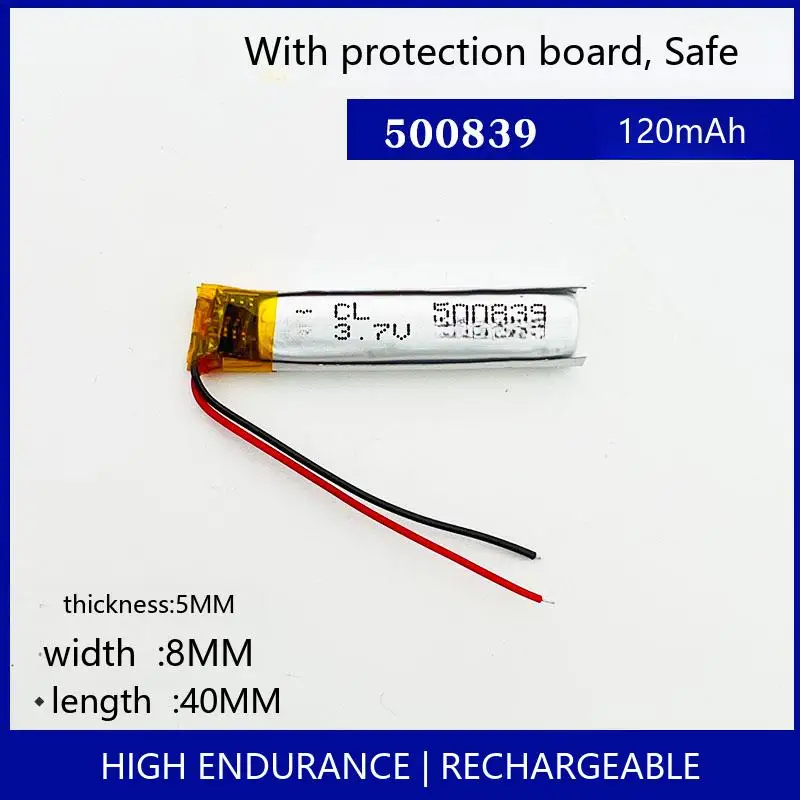 500839 120mAh 3.7V Rechargeable LiPo Battery Lithium Polymer Cell GPS Tracker Bluetooth Radio DIY
500839 120mAh 3.7V Rechargeable LiPo Battery Lithium Polymer Cell GPS Tracker Bluetooth Radio DIY