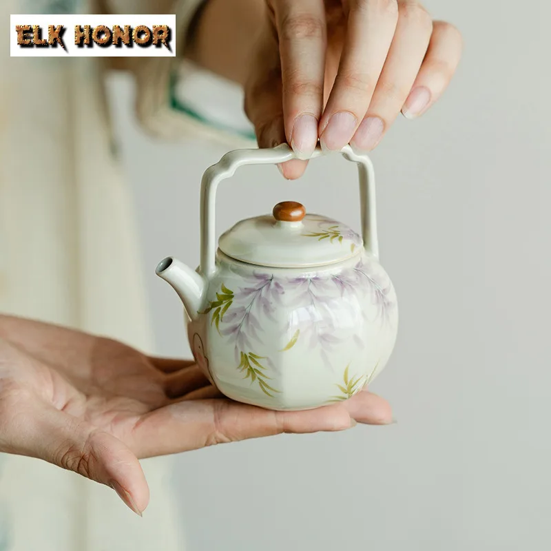 125ml Hand-painted Wisteria Flower Teapot Vintage Ceramic Pot Zen Loop-handled Teapot With Filter Retro Pot Tea Maker Teaware
125ml Hand-painted Wisteria Flower Teapot Vintage Ceramic Pot Zen Loop-handled Teapot With Filter Retro Pot Tea Maker Teaware