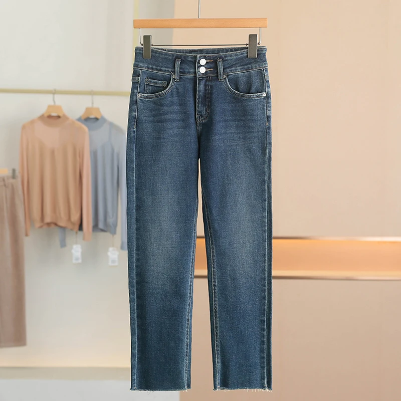 Street Style Faded Hem Straight Leg Stretch Denim Jeans High Waist Nine Points Cotton Elastic for Women New Arrival Spring
Street Style Faded Hem Straight Leg Stretch Denim Jeans High Waist Nine Points Cotton Elastic for Women New Arrival Spring