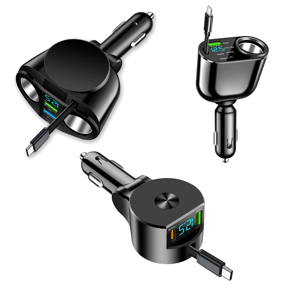 PD30W 66W New Digital Display Car Charger With Retractable Cable Fast Charge Car Cigarette Lighter 12V/24V Interior Part 
PD30W 66W New Digital Display Car Charger With Retractable Cable Fast Charge Car Cigarette Lighter 12V/24V Interior Part