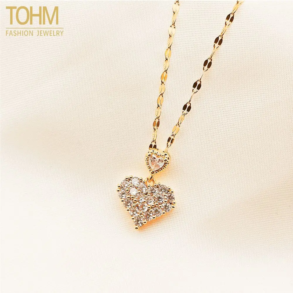 TOHM Zircon Crystal Stainless Steel Gold Color Love Heart Necklaces For Women Fashion Sweet Sexy Female Clavicle Chain Jewelry
TOHM Zircon Crystal Stainless Steel Gold Color Love Heart Necklaces For Women Fashion Sweet Sexy Female Clavicle Chain Jewelry