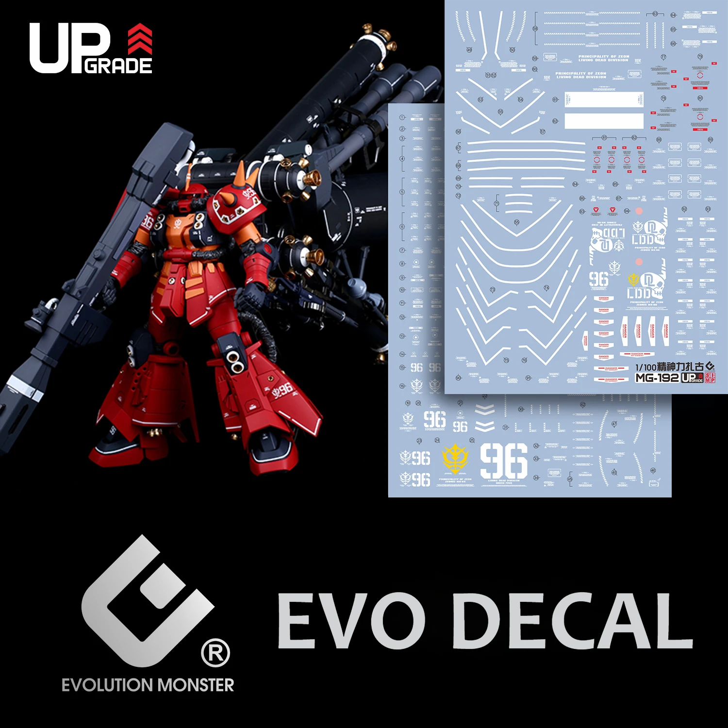 EVO MG-192 Fluorescent Water Slide Decals For MG 1/100 MS-06R High Mobility Psycho Zaku Ver.Ka Thunderbolt DIY Accessories
EVO MG-192 Fluorescent Water Slide Decals For MG 1/100 MS-06R High Mobility Psycho Zaku Ver.Ka Thunderbolt DIY Accessories