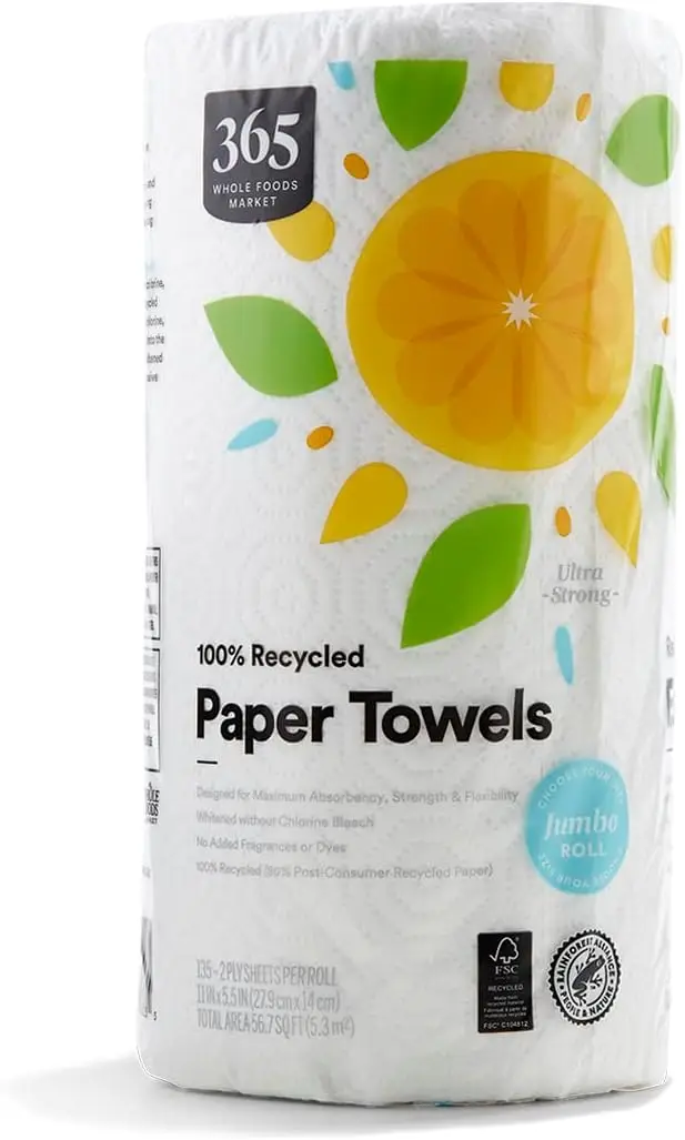 Ultra-Strong Recycled Paper Towels, 135 Sheets, Jumbo Roll, Eco-Friendly
Ultra-Strong Recycled Paper Towels, 135 Sheets, Jumbo Roll, Eco-Friendly