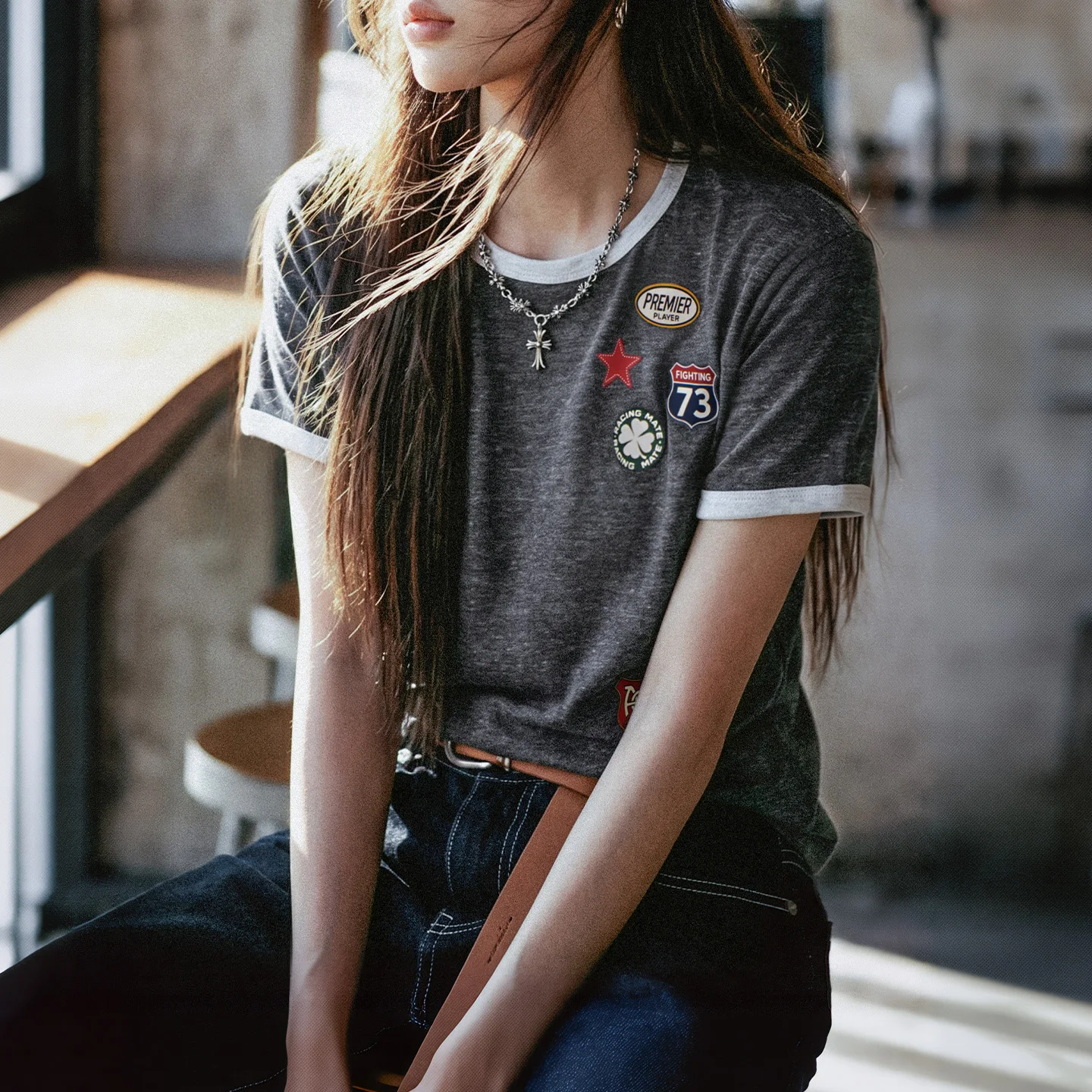 Maden Women's Grey Crew Neck Cropped Tee Color Block Regular Shoulder Print American Retro Slim Fit Short Sleeve Casual Summer
Maden Women's Grey Crew Neck Cropped Tee Color Block Regular Shoulder Print American Retro Slim Fit Short Sleeve Casual Summer