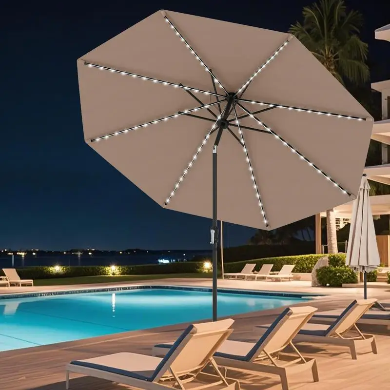 10 Feet Solar Patio Umbrella with 96 Multi-Colored Flowing LED Lights and Tilt Adjustment-Coffee
10 Feet Solar Patio Umbrella with 96 Multi-Colored Flowing LED Lights and Tilt Adjustment-Coffee