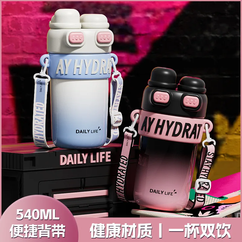 New fashionable dual drink coffee cup for girls, portable straw cup, insulated cup, simple student drinking cup
New fashionable dual drink coffee cup for girls, portable straw cup, insulated cup, simple student drinking cup