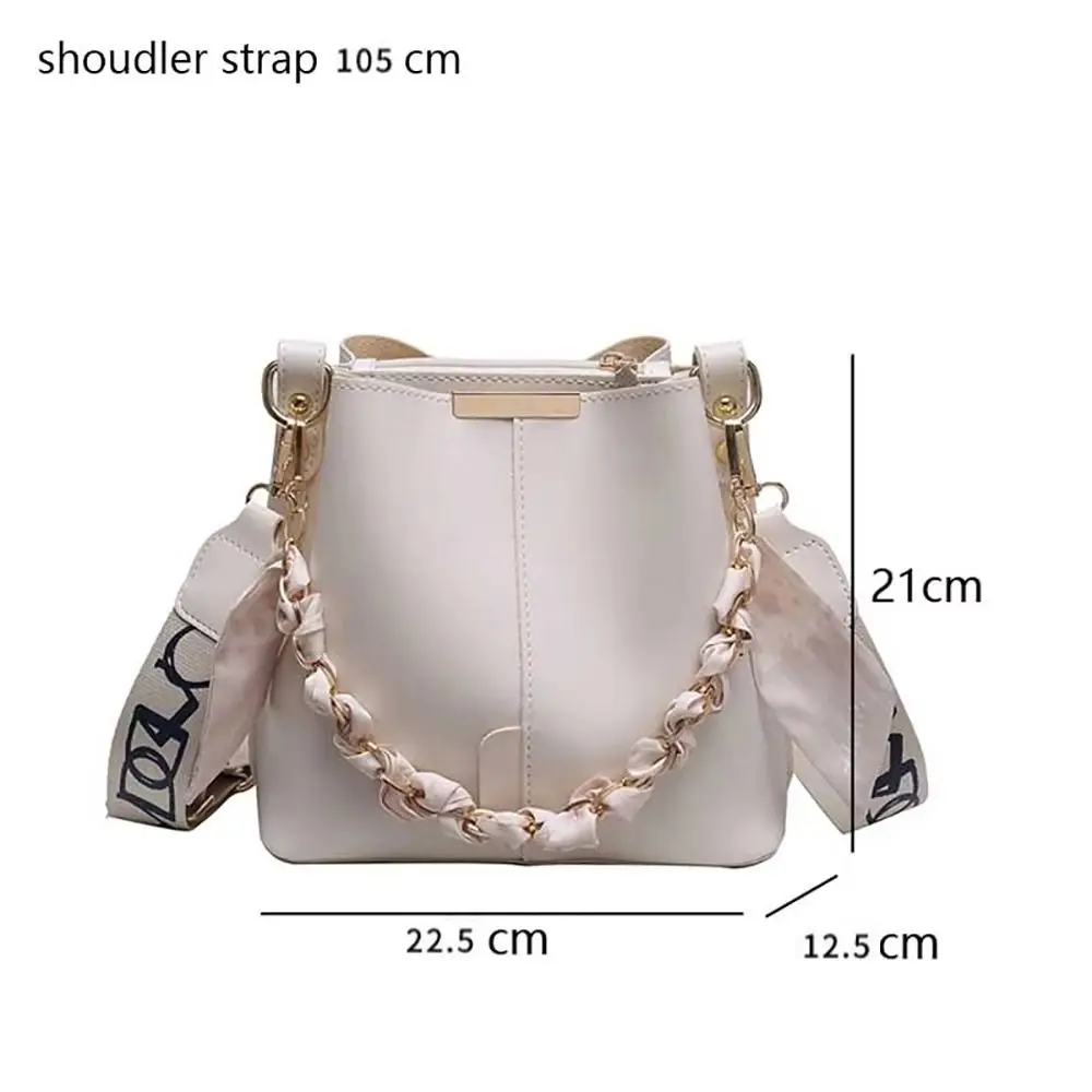 1Pcs PU Leather Bucket Bag Gold Chain Silk Scarf Decor Versatile Crossbody Bag Work Fashion Casual Style Large Capacity 2 S60fbcdc503eb451e8e7618da2114515ce