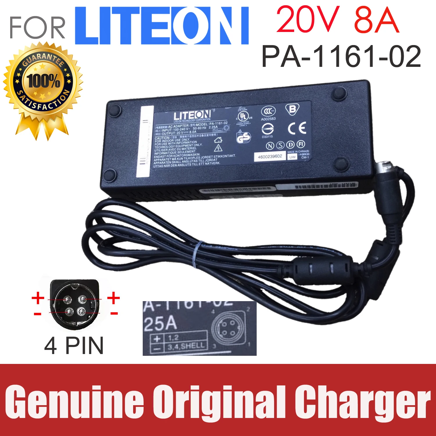 Genuine Liteon 4-PIN 160W AC DC Adapter PA-1161-02 Power Supply 20V 8A OEM Power Supply
Genuine Liteon 4-PIN 160W AC DC Adapter PA-1161-02 Power Supply 20V 8A OEM Power Supply