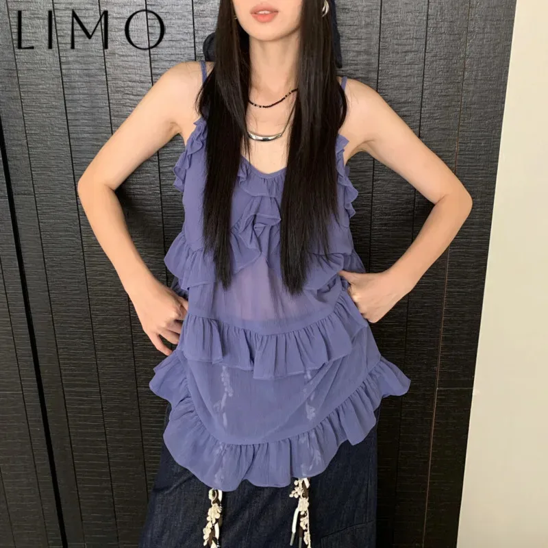 LIMO Women’s Sexy Backless Spaghetti Strap T-shirt Layered Ruffle Pleated Casual Spring Summer Fashion Minimalist High Quality
LIMO Women’s Sexy Backless Spaghetti Strap T-shirt Layered Ruffle Pleated Casual Spring Summer Fashion Minimalist High Quality